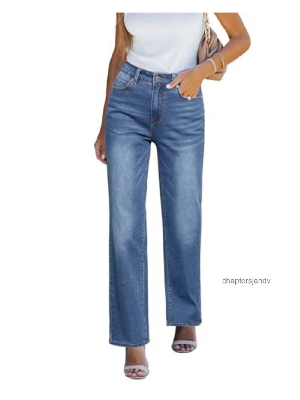 High Waisted Straight Leg Stretchy Denim Jeans Work Trousers Full Length